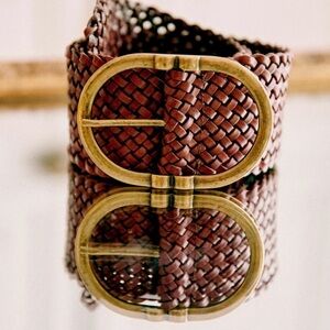 Sézane Fétiche Belt in Woven Heritage Brown Leather